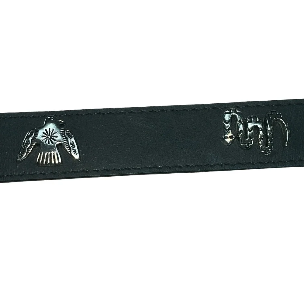 Sunbelt Womens Leather Belt Black Southwestern Silver Concho Emblems Western L
